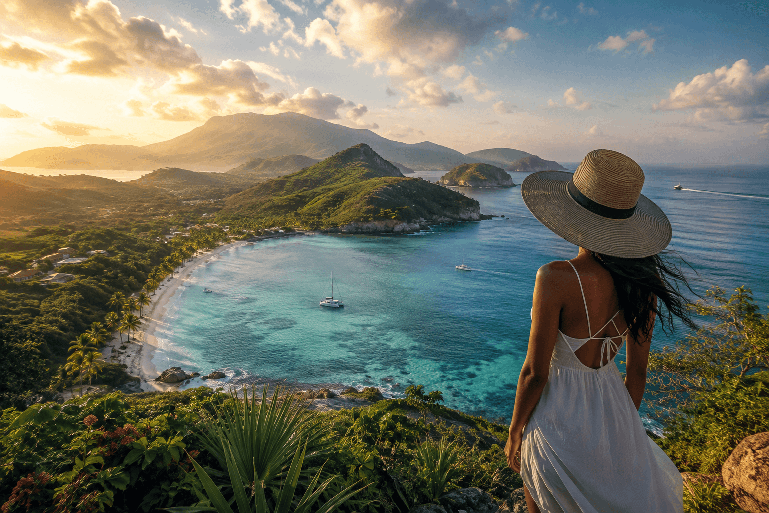 Tropical Dominican travel landscape at golden hour