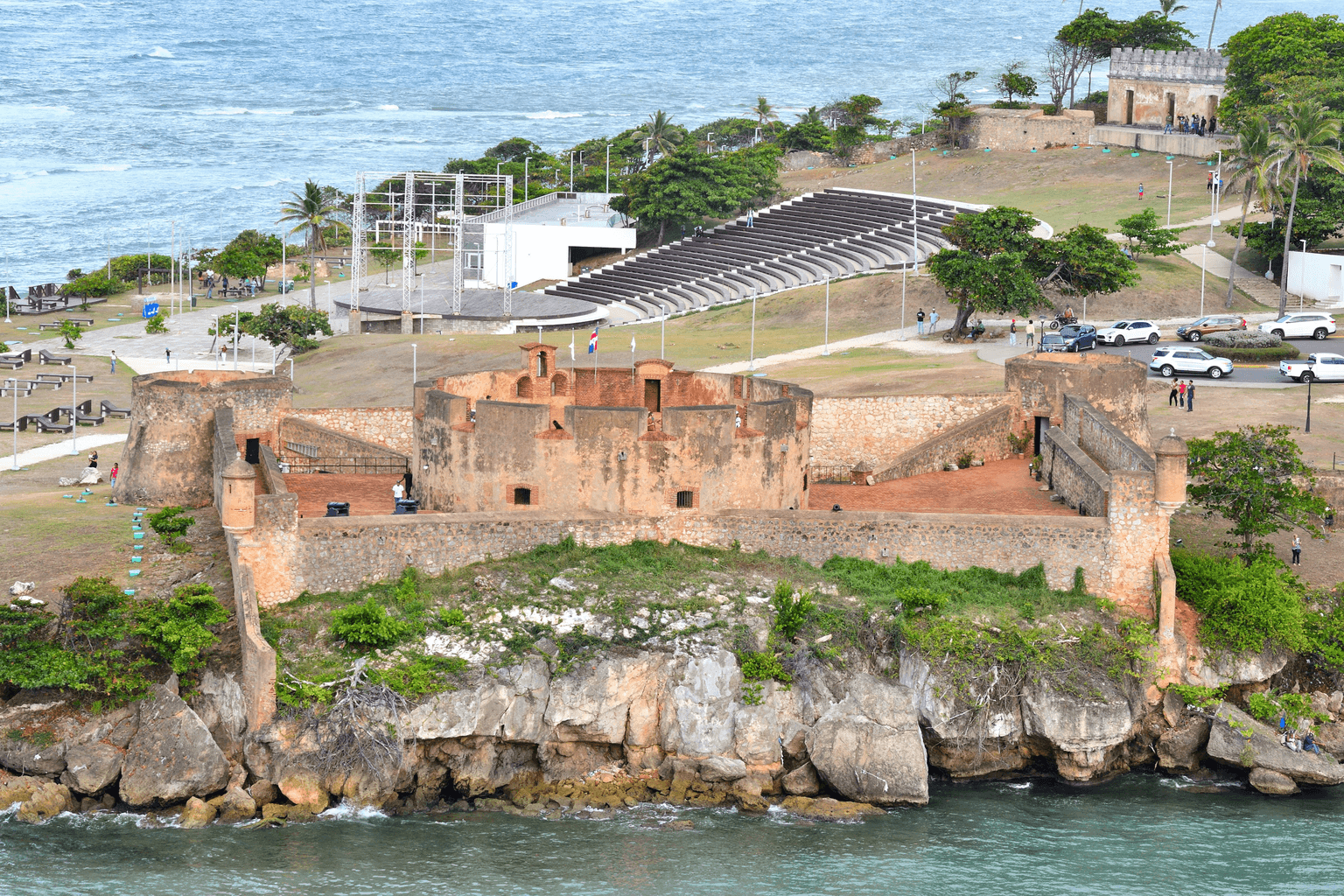 Fortaleza San Felipe on Puerto Plata’s Atlantic shoreline, with La Puntilla and the ocean beyond.
